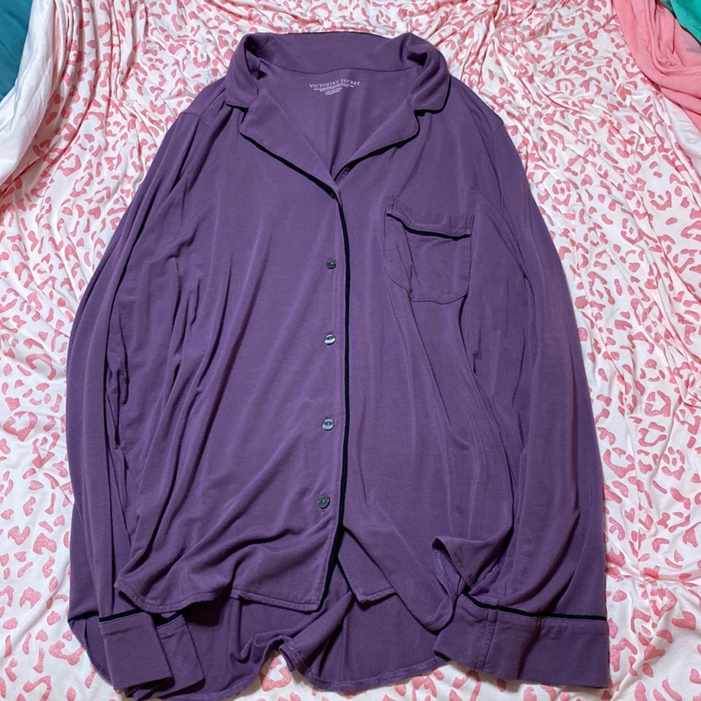 Victoria’s Secret Modal Long Pajama Set - Purple with Black Trim